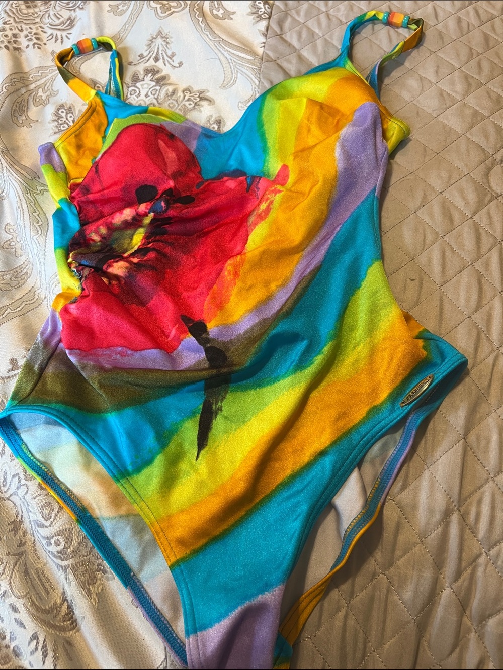 Vibrant Multicolor One-Piece Swimsuit - Bold Floral Print. Glamuse Sunflair